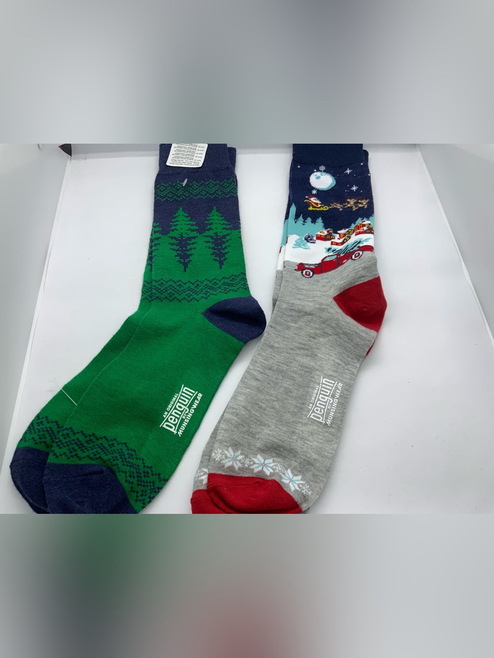 Original Penguin Men's Holiday Crew Socks - Green & Gray with Red Accents